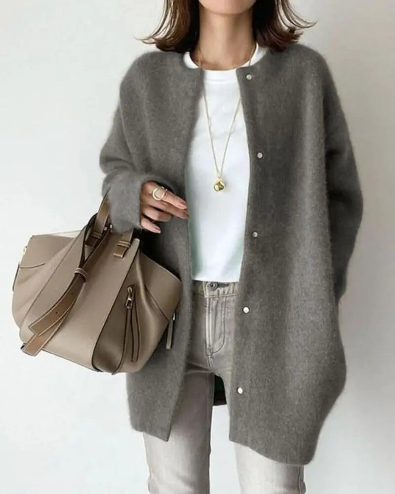 Long cardigan en maille douce Cashine - Cardigan oversize à manches longues pour femme, confortable, décontracté, à superposer en automne