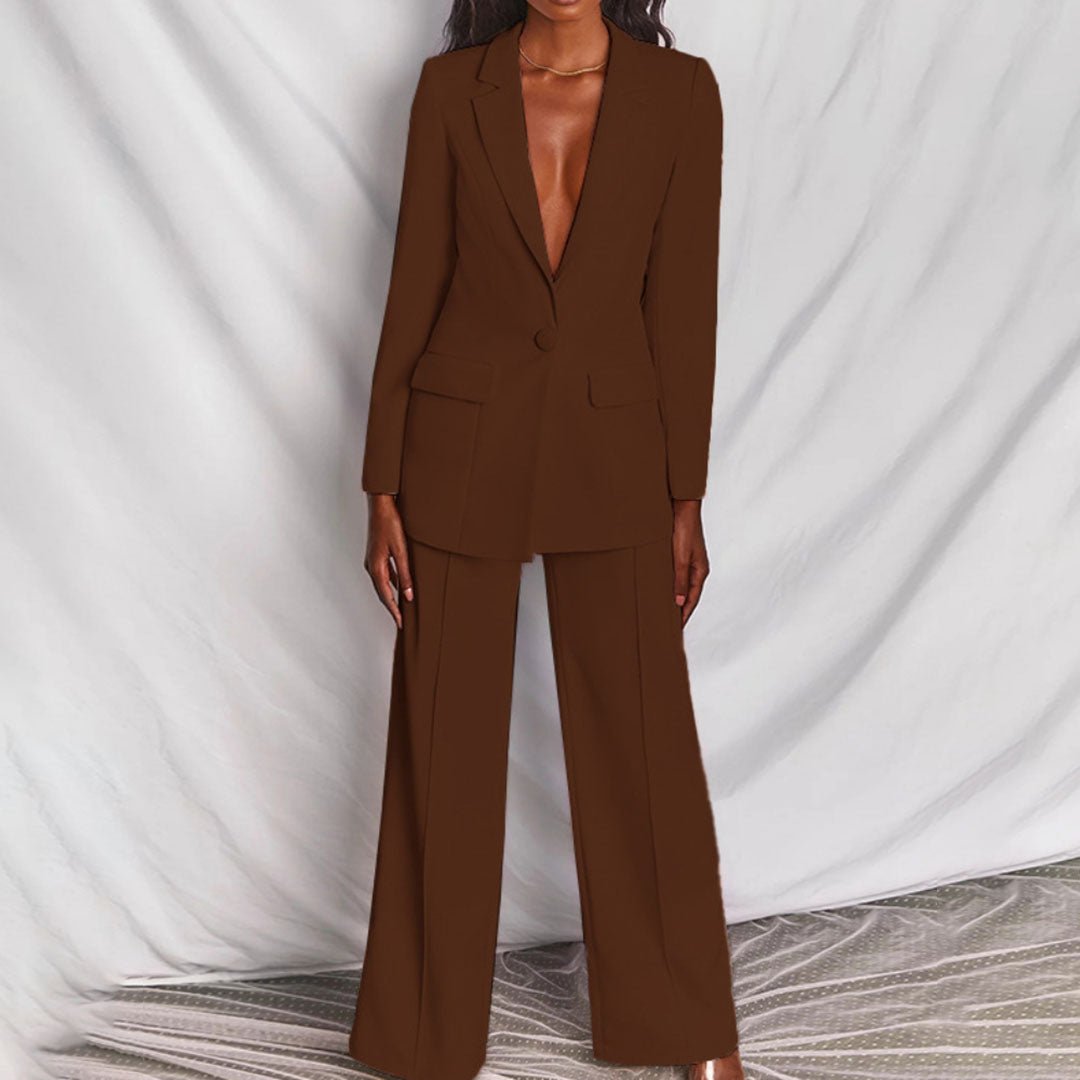 Citrelle Longline Blazer Wide-Leg Trouser Set – Women Tailored Two Piece Fall Office Ladies Blazer Jacket