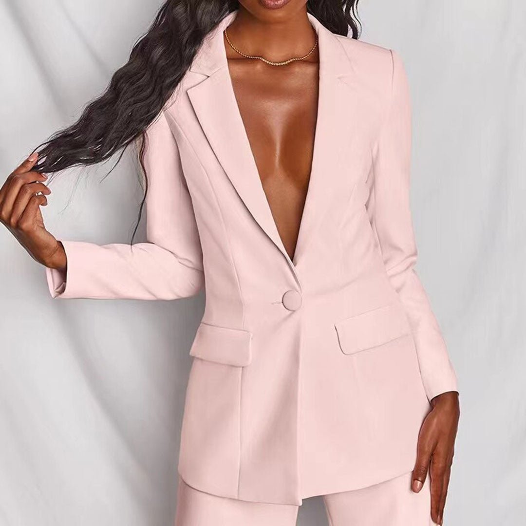 Citrelle Longline Blazer Wide-Leg Trouser Set – Women Tailored Two Piece Fall Office Ladies Blazer Jacket