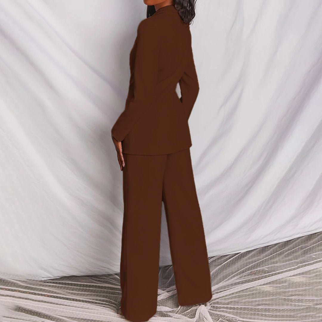 Citrelle Longline Blazer Wide-Leg Trouser Set – Women Tailored Two Piece Fall Office Ladies Blazer Jacket