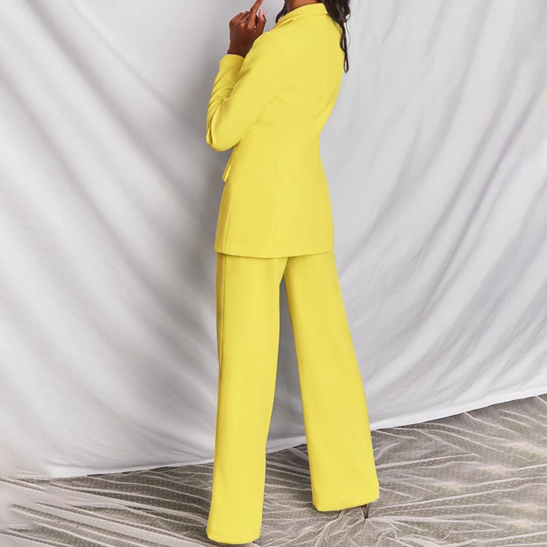 Citrelle Longline Blazer Wide-Leg Trouser Set – Women Tailored Two Piece Fall Office Ladies Blazer Jacket