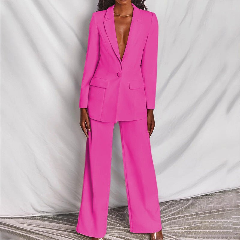 Citrelle Longline Blazer Wide-Leg Trouser Set – Women Tailored Two Piece Fall Office Ladies Blazer Jacket