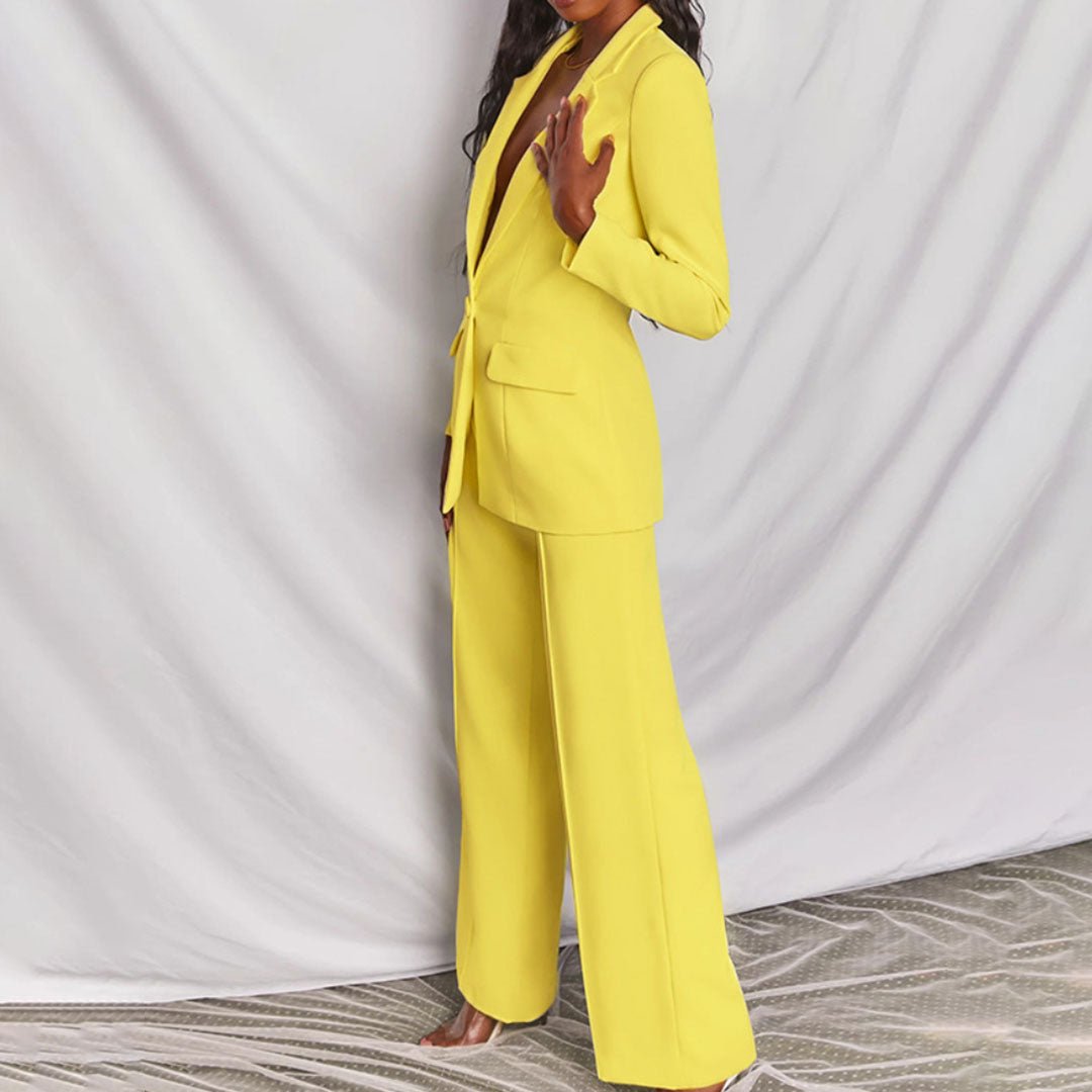 Citrelle Longline Blazer Wide-Leg Trouser Set – Women Tailored Two Piece Fall Office Ladies Blazer Jacket