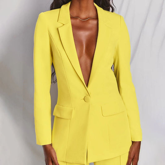 Citrelle Longline Blazer Wide-Leg Trouser Set – Women Tailored Two Piece Fall Office Ladies Blazer Jacket