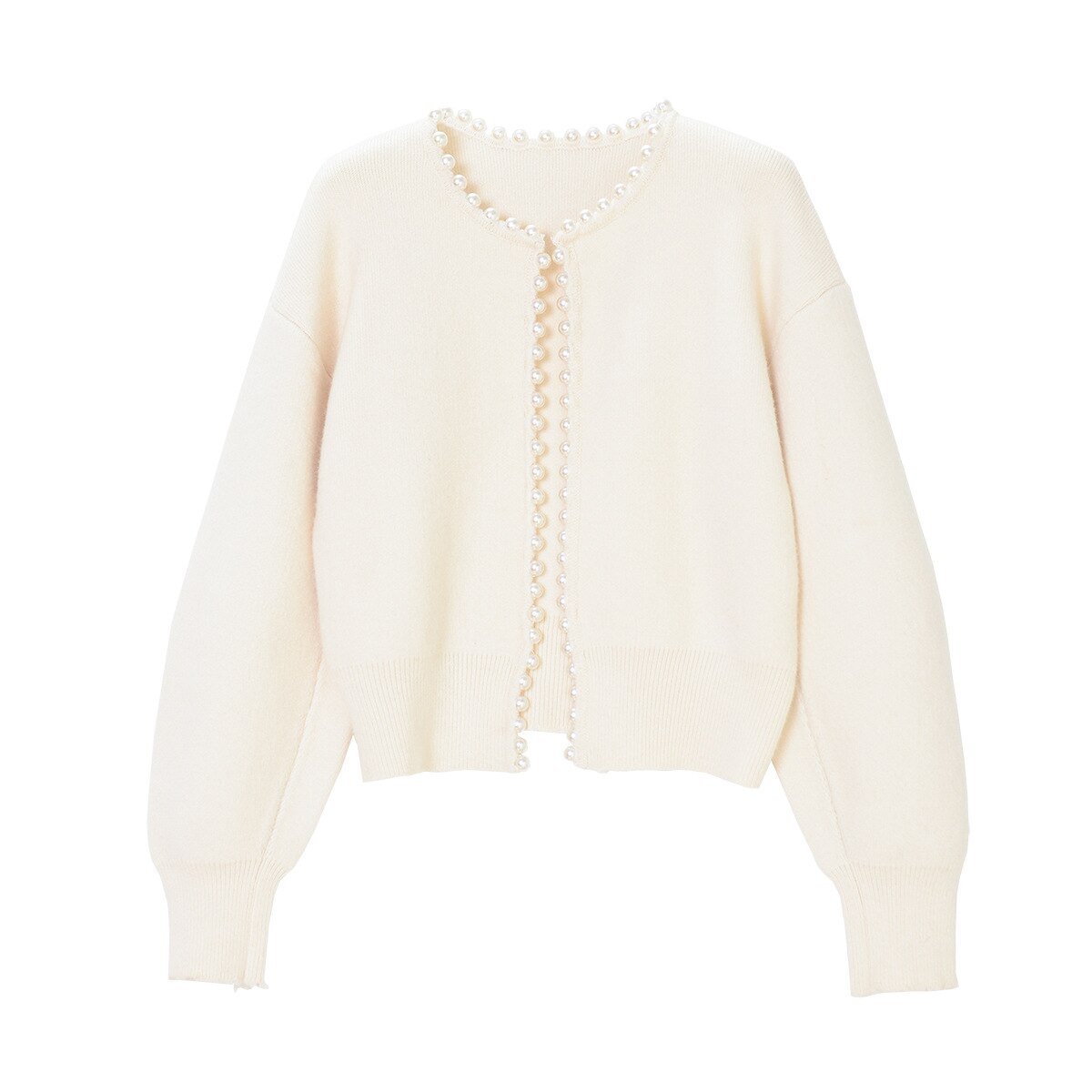Perlaline Pearl-Trimmed Crop Cardigan – Cropped Cardigan Women Knit Sweater Evening Party Vintage Elegant