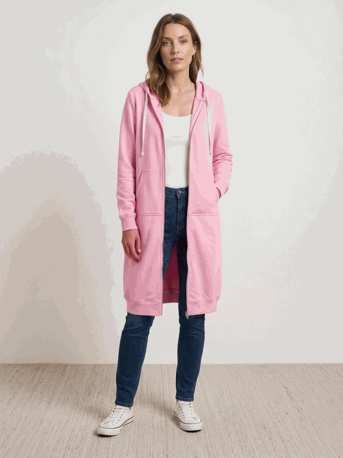 Cordath Longline Zip Hoodie – Oversized Hoodie Women Cardigan Sweatshirt Streetwear Casual Long Hoodie