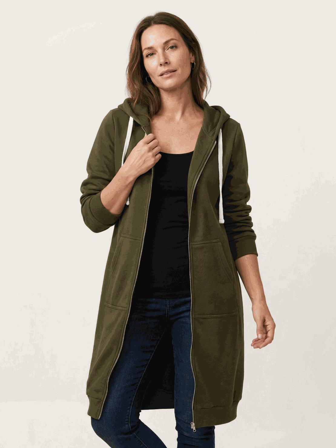 Cordath Longline Zip Hoodie – Oversized Hoodie Women Cardigan Sweatshirt Streetwear Casual Long Hoodie