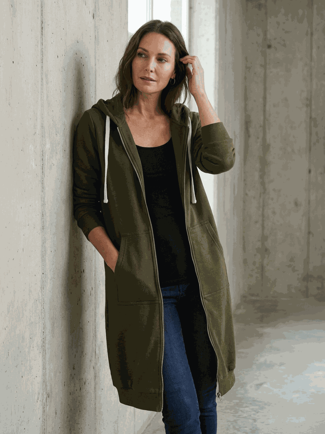Cordath Longline Zip Hoodie – Oversized Hoodie Women Cardigan Sweatshirt Streetwear Casual Long Hoodie