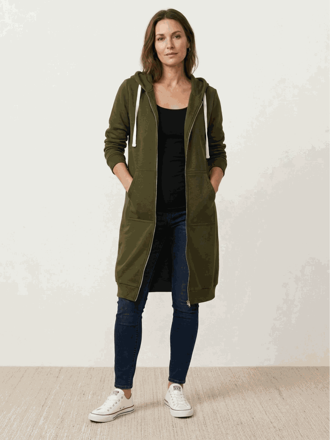 Cordath Longline Zip Hoodie – Oversized Hoodie Women Cardigan Sweatshirt Streetwear Casual Long Hoodie