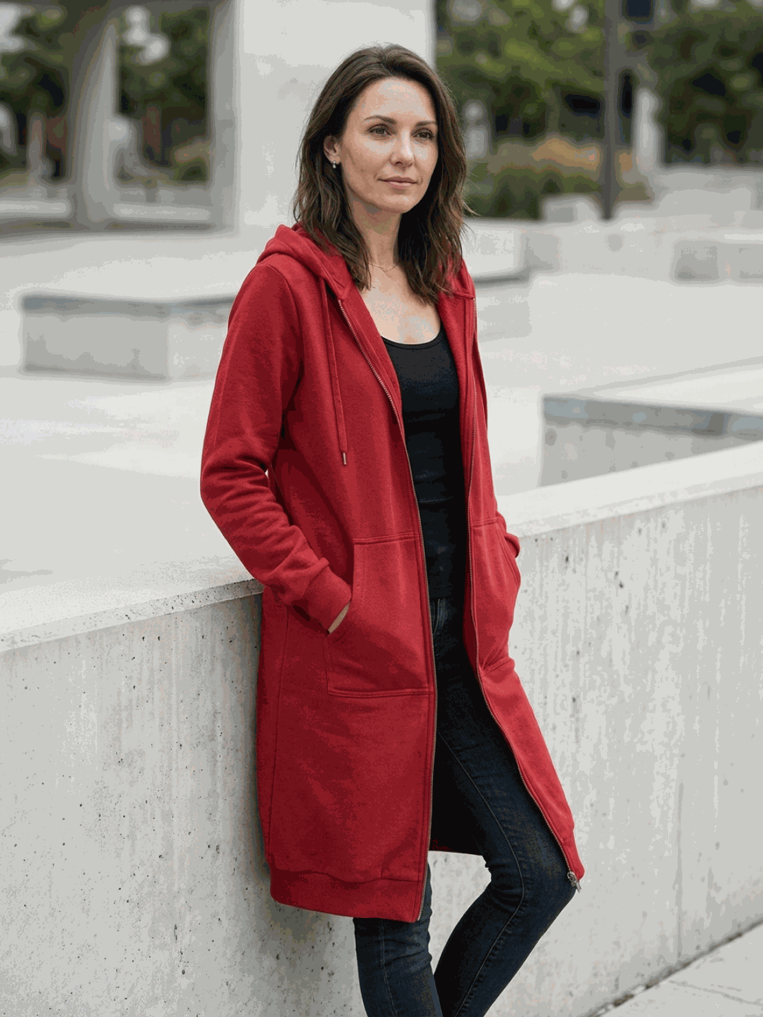 Cordath Longline Zip Hoodie – Oversized Hoodie Women Cardigan Sweatshirt Streetwear Casual Long Hoodie