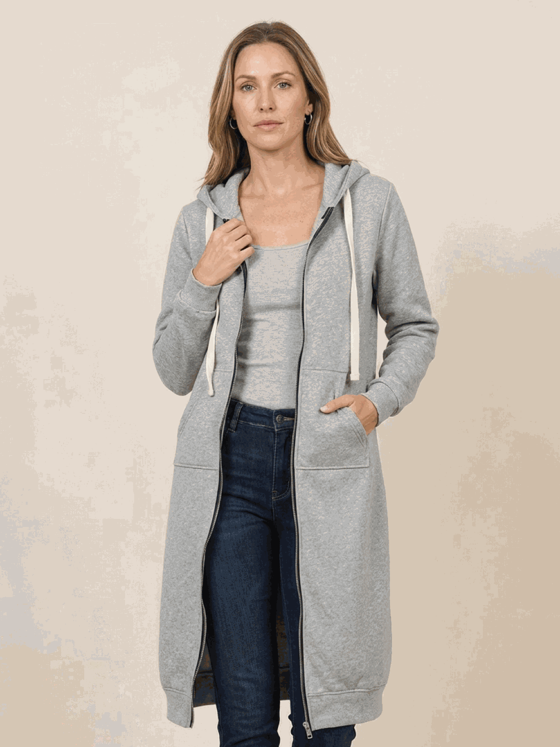 Cordath Longline Zip Hoodie – Oversized Hoodie Women Cardigan Sweatshirt Streetwear Casual Long Hoodie