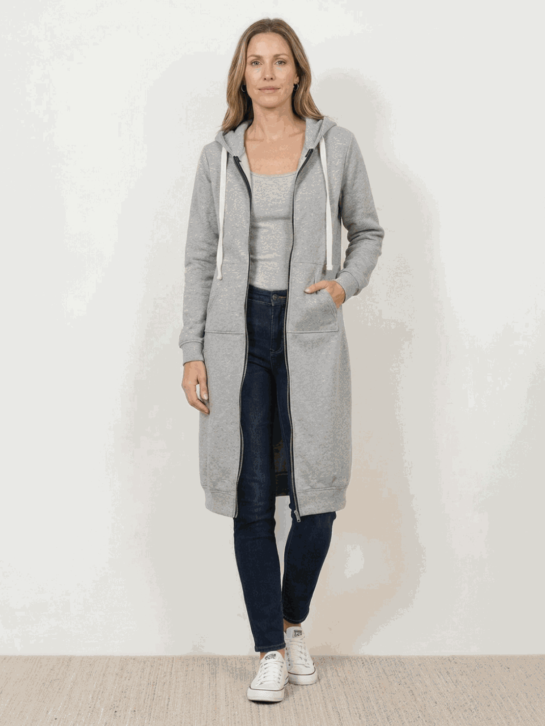 Cordath Longline Zip Hoodie – Oversized Hoodie Women Cardigan Sweatshirt Streetwear Casual Long Hoodie