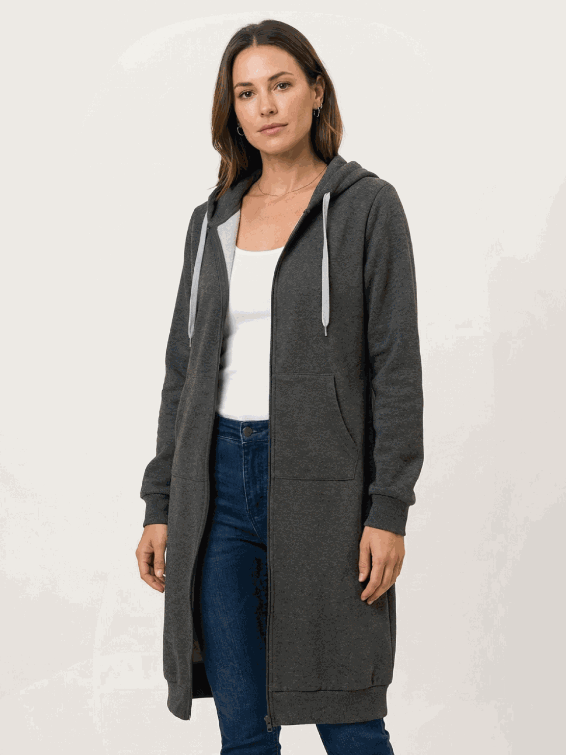 Cordath Longline Zip Hoodie – Oversized Hoodie Women Cardigan Sweatshirt Streetwear Casual Long Hoodie