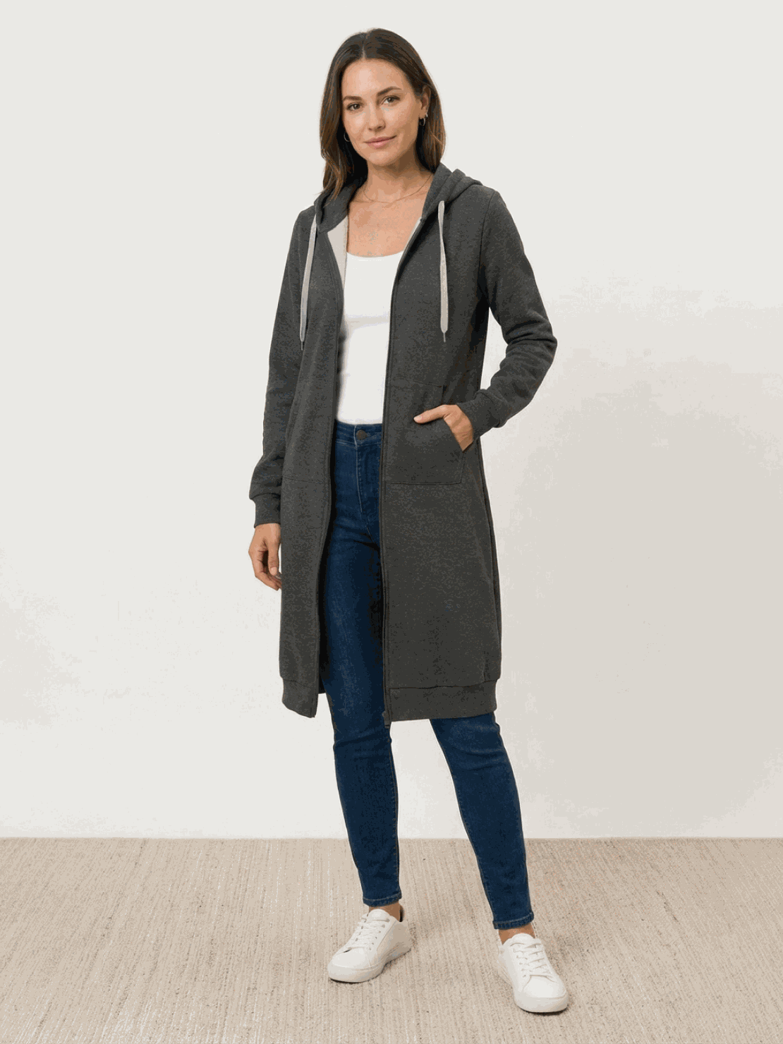 Cordath Longline Zip Hoodie – Oversized Hoodie Women Cardigan Sweatshirt Streetwear Casual Long Hoodie