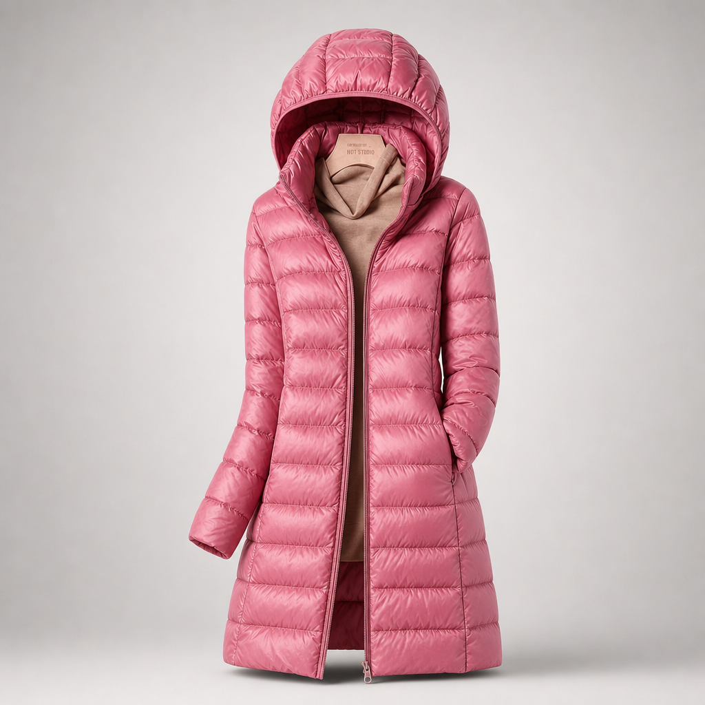 Feathra Longline Hooded Puffer Coat – Women Quilted Down Jacket Winter Casual Tall Warm Outerwear