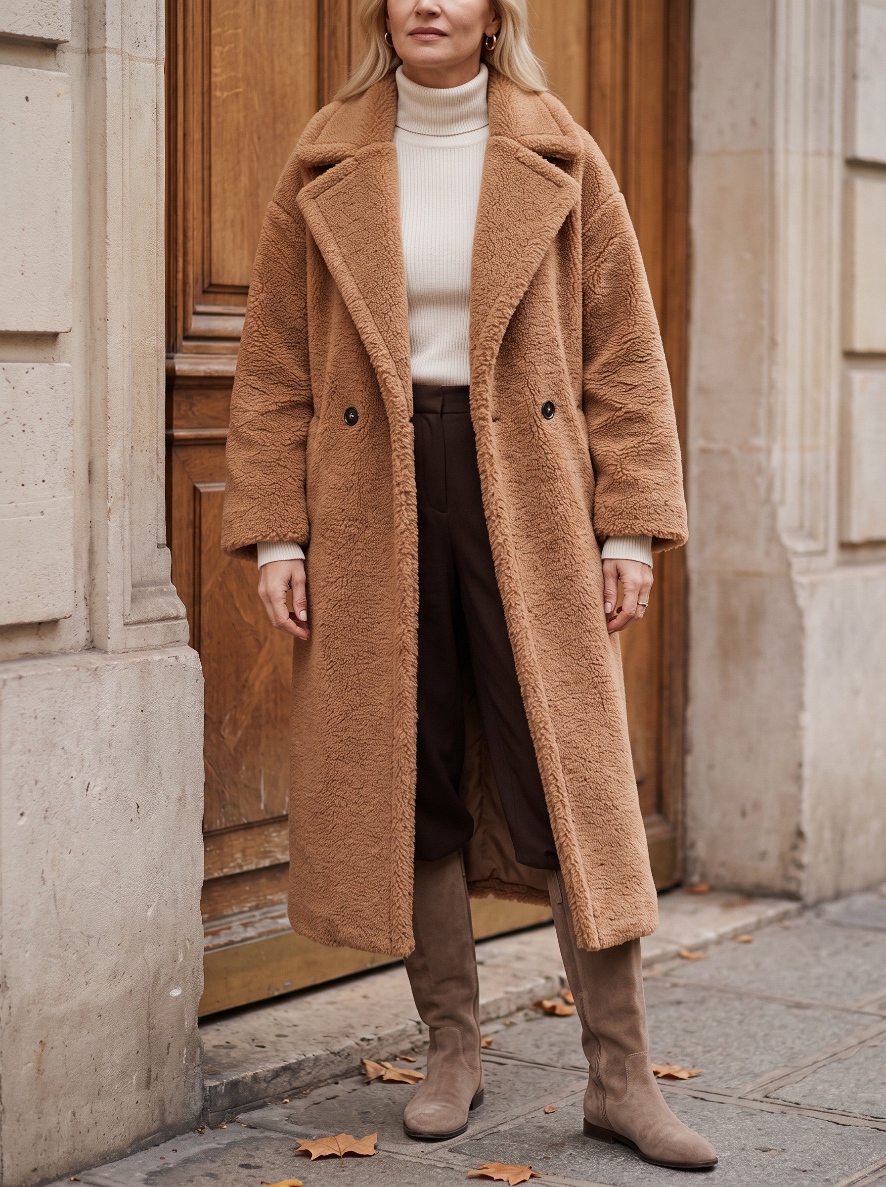 Manteau long effet peluche Riccio - manteau en fausse fourrure oversize pour femme, à boutons sur le devant, pour l'hiver