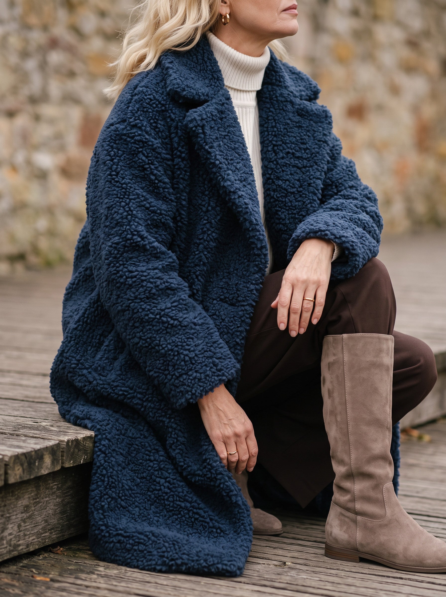 Manteau long effet peluche Riccio - manteau en fausse fourrure oversize pour femme, à boutons sur le devant, pour l'hiver
