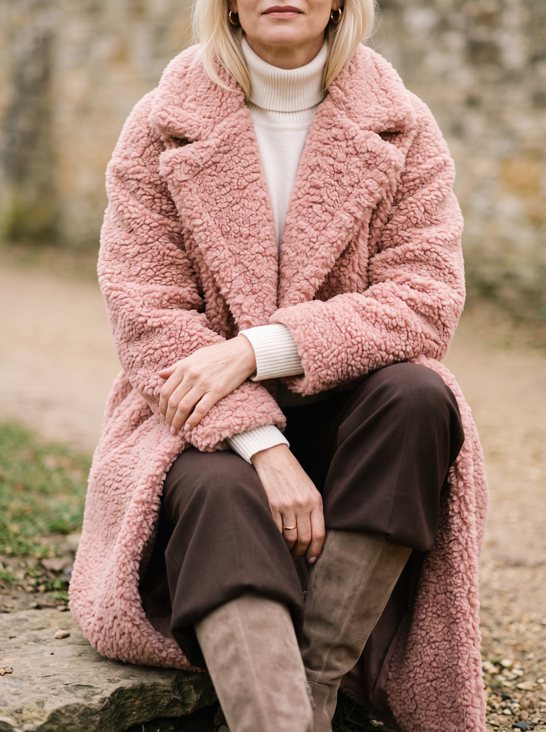Manteau long effet peluche Riccio - manteau en fausse fourrure oversize pour femme, à boutons sur le devant, pour l'hiver