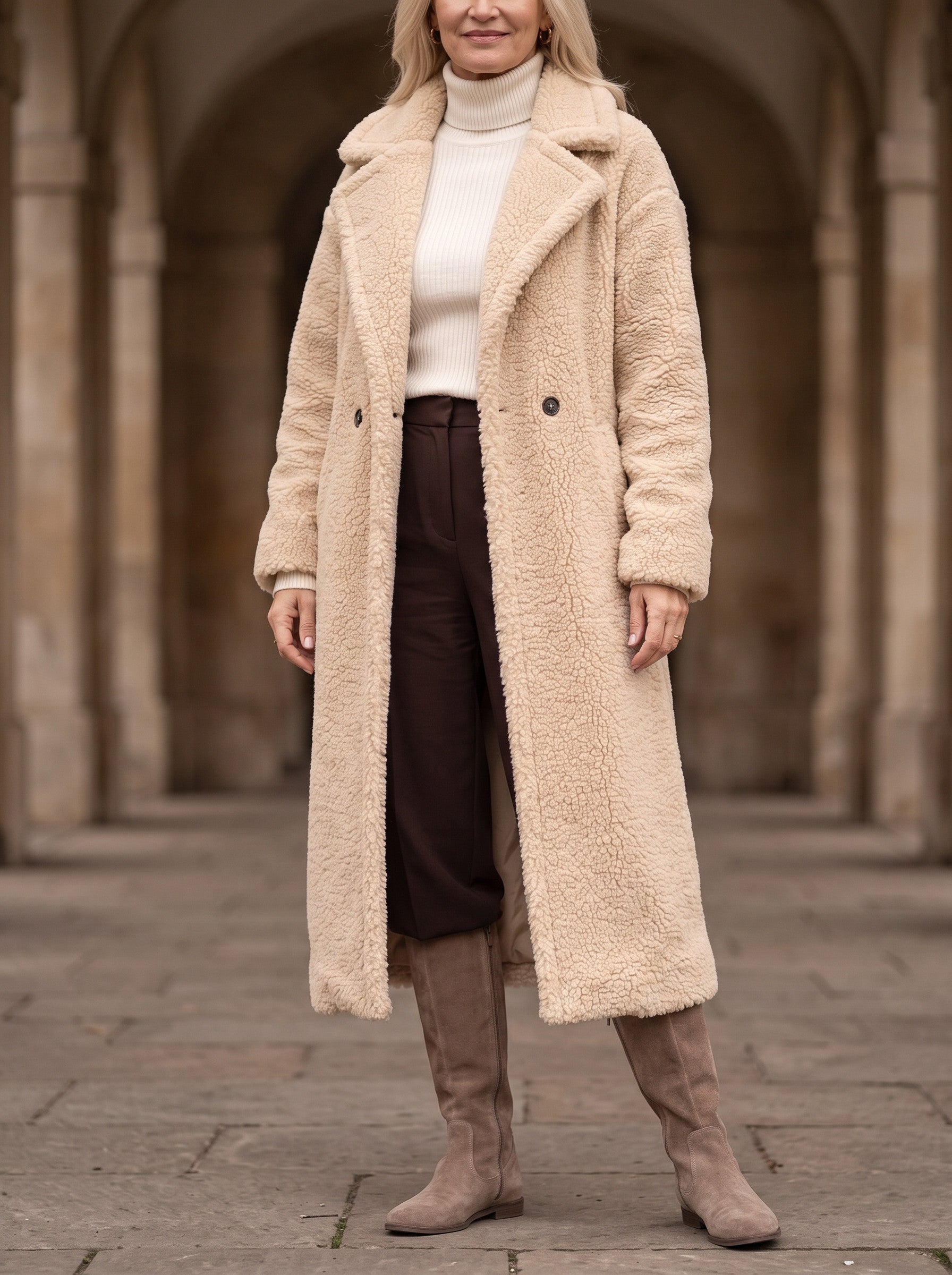Manteau long effet peluche Riccio - manteau en fausse fourrure oversize pour femme, à boutons sur le devant, pour l'hiver