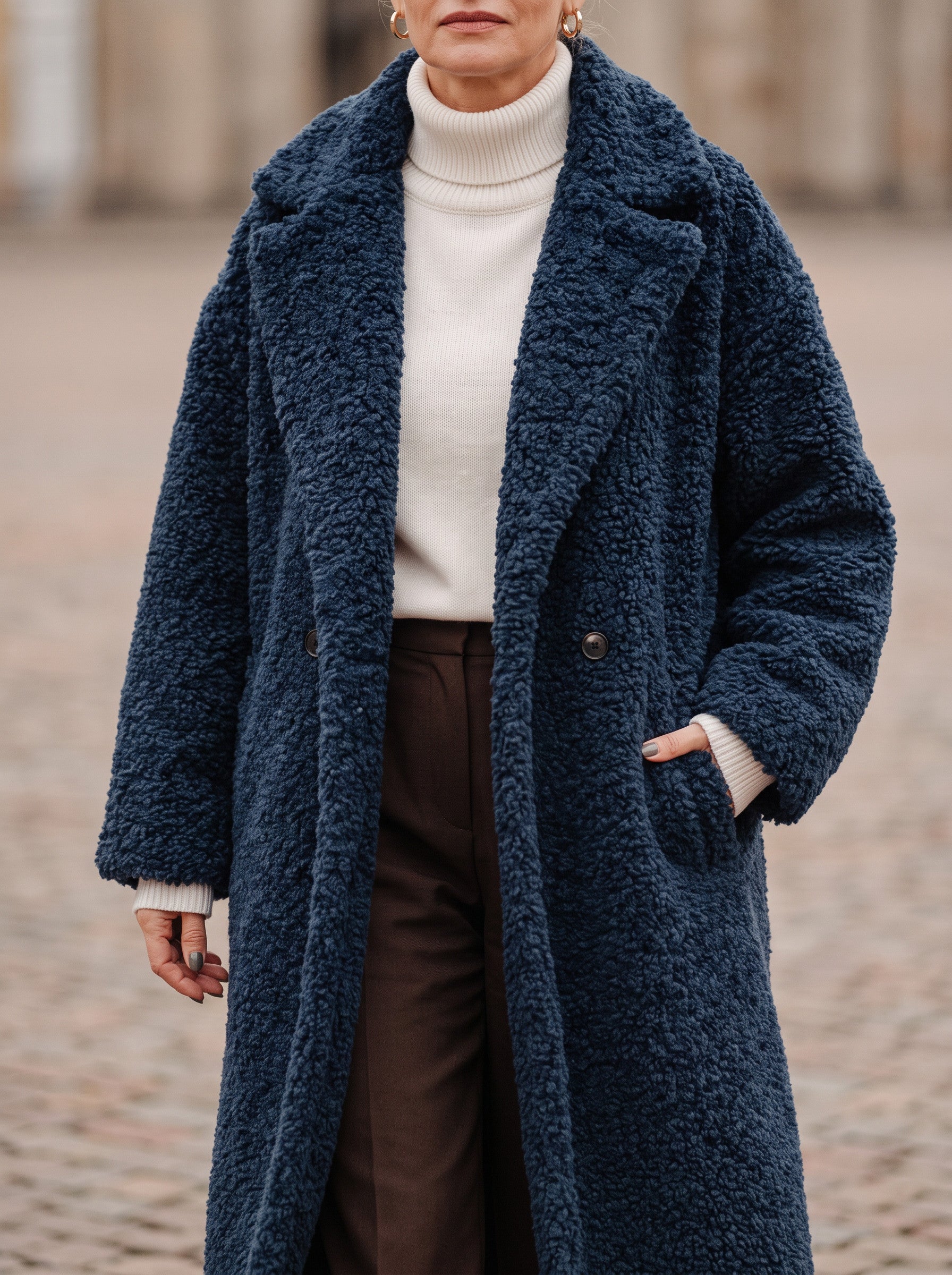 Manteau long effet peluche Riccio - manteau en fausse fourrure oversize pour femme, à boutons sur le devant, pour l'hiver