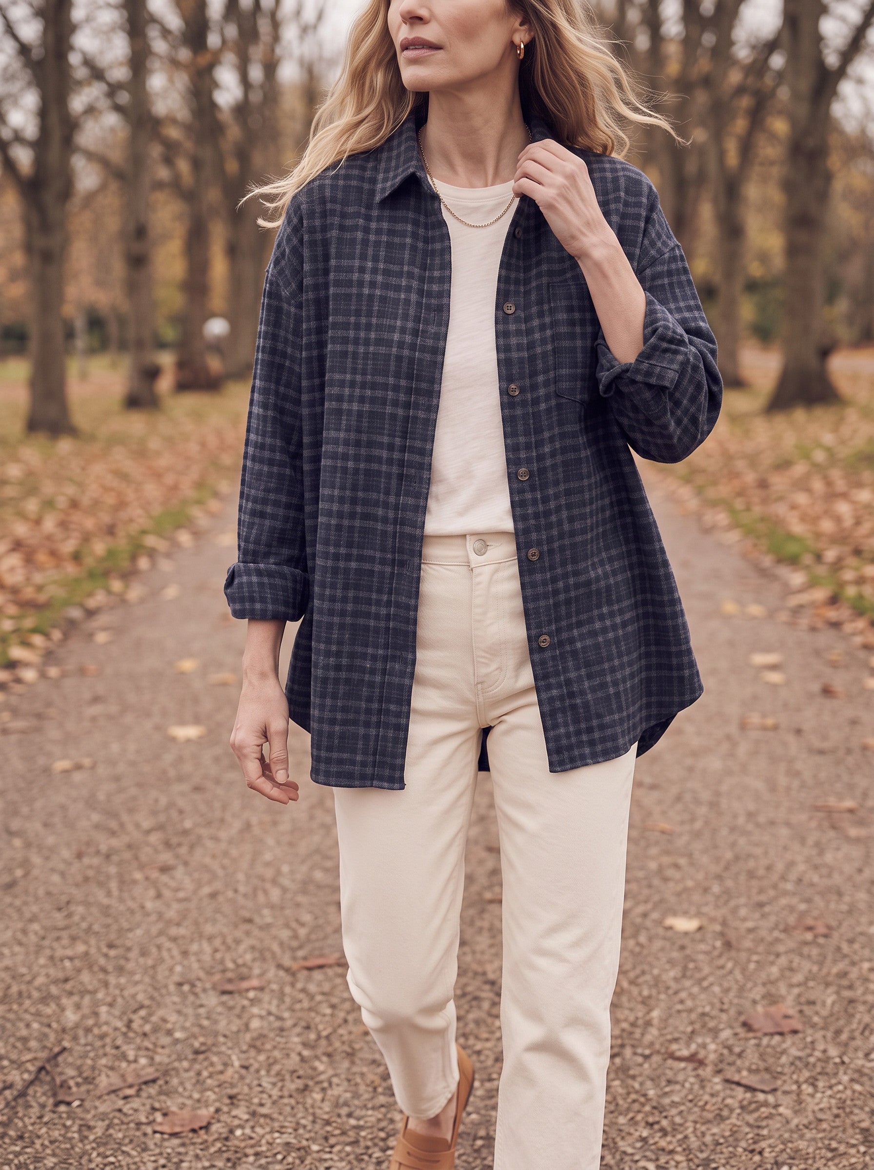 Chemise longue à carreaux en flanelle brossée Ridgewood - surchemise oversize boutonnée pour femme, veste décontractée d'automne