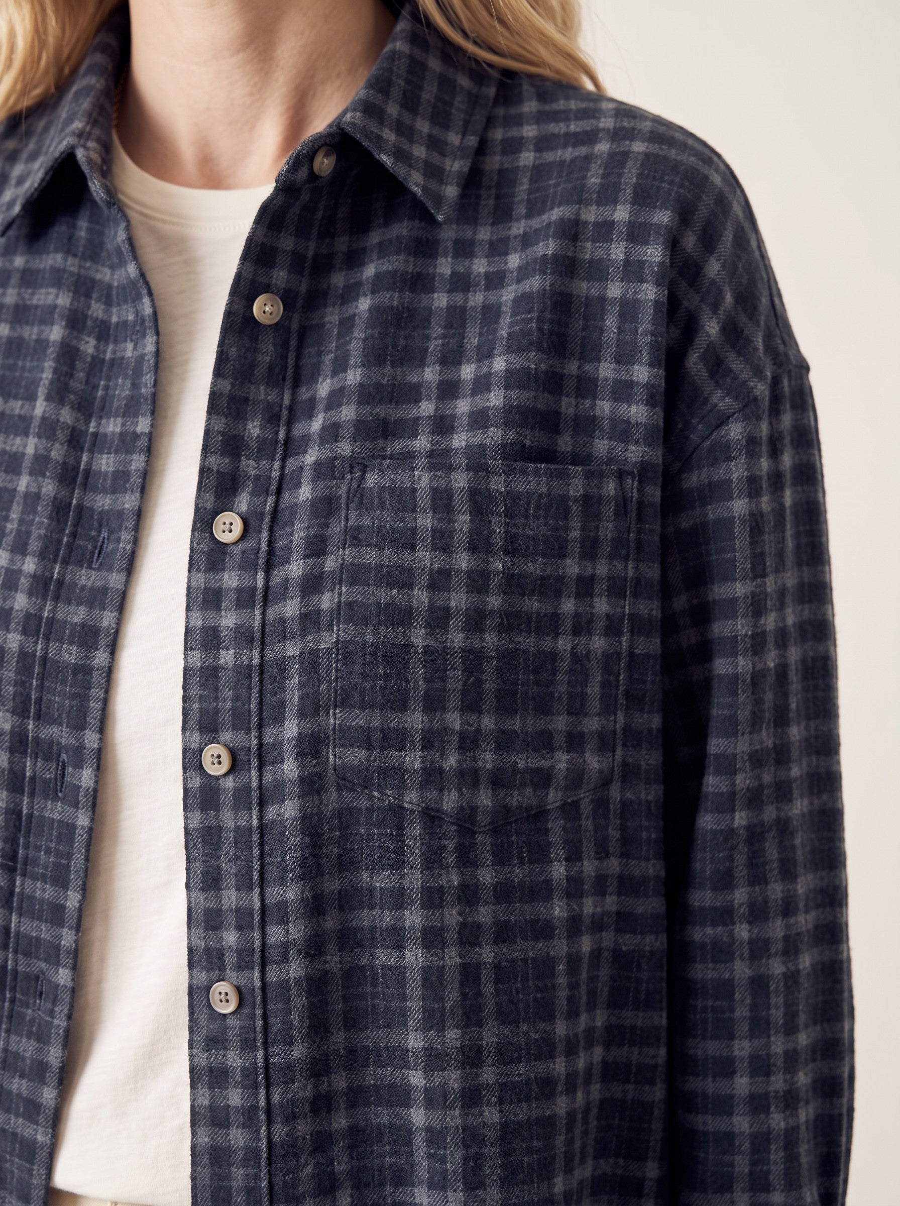 Chemise longue à carreaux en flanelle brossée Ridgewood - surchemise oversize boutonnée pour femme, veste décontractée d'automne