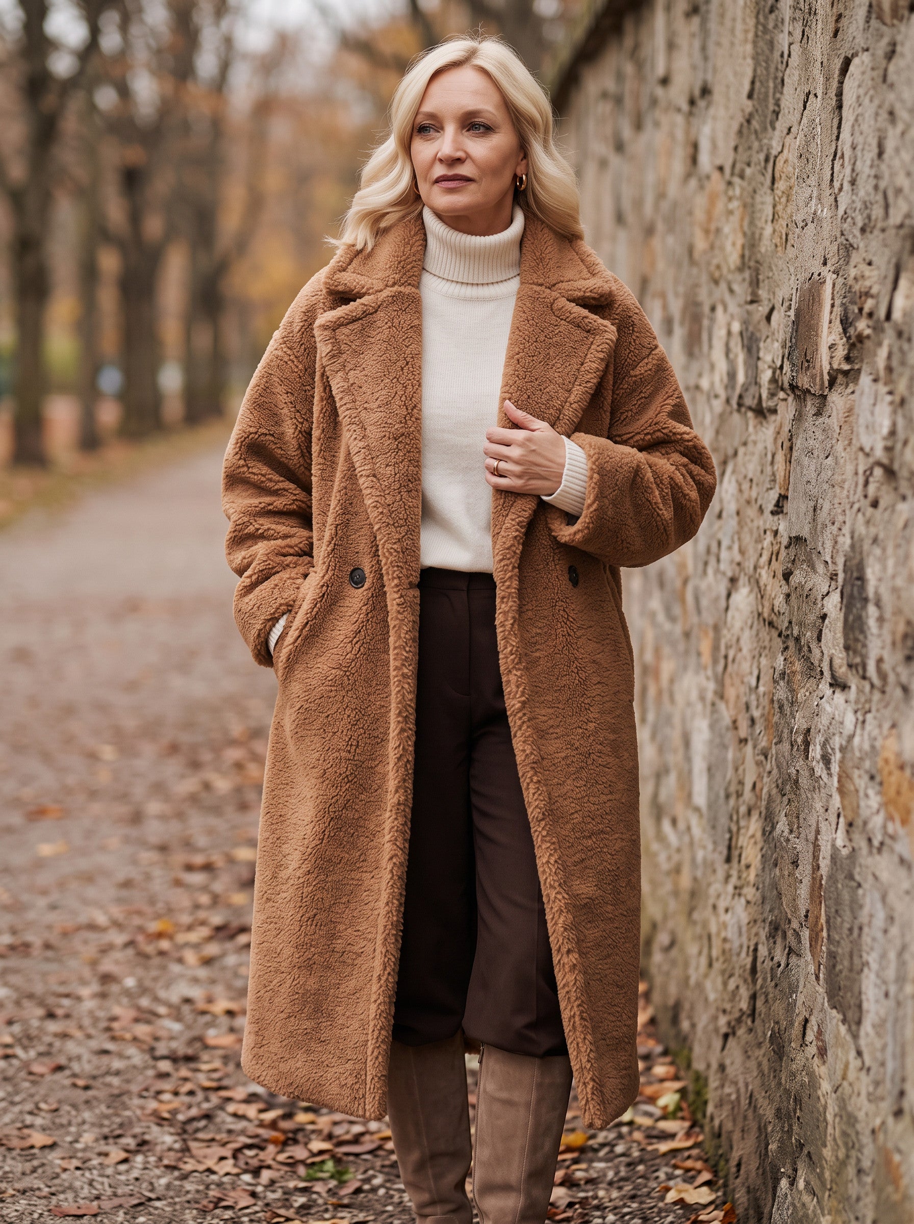 Manteau long effet peluche Riccio - manteau en fausse fourrure oversize pour femme, à boutons sur le devant, pour l'hiver