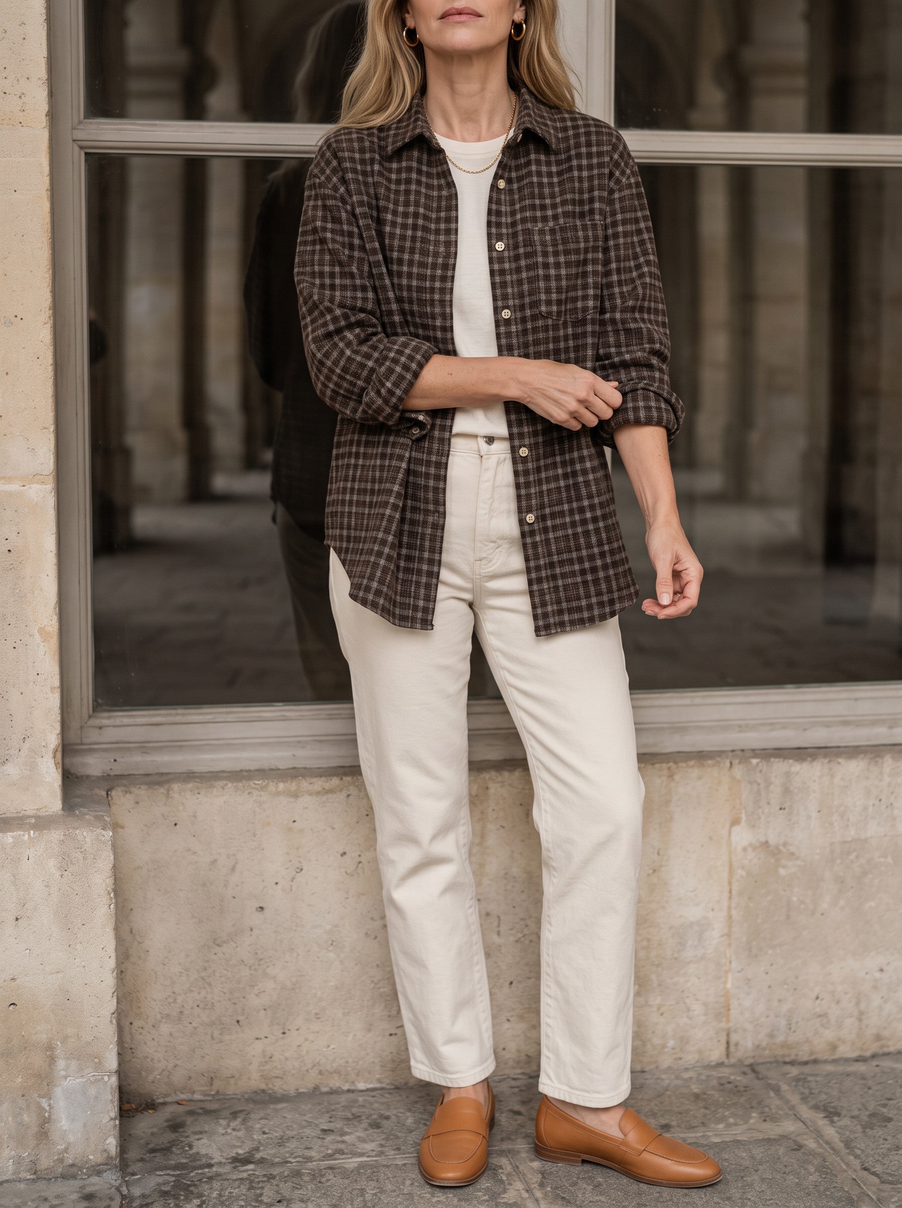 Chemise longue à carreaux en flanelle brossée Ridgewood - surchemise oversize boutonnée pour femme, veste décontractée d'automne