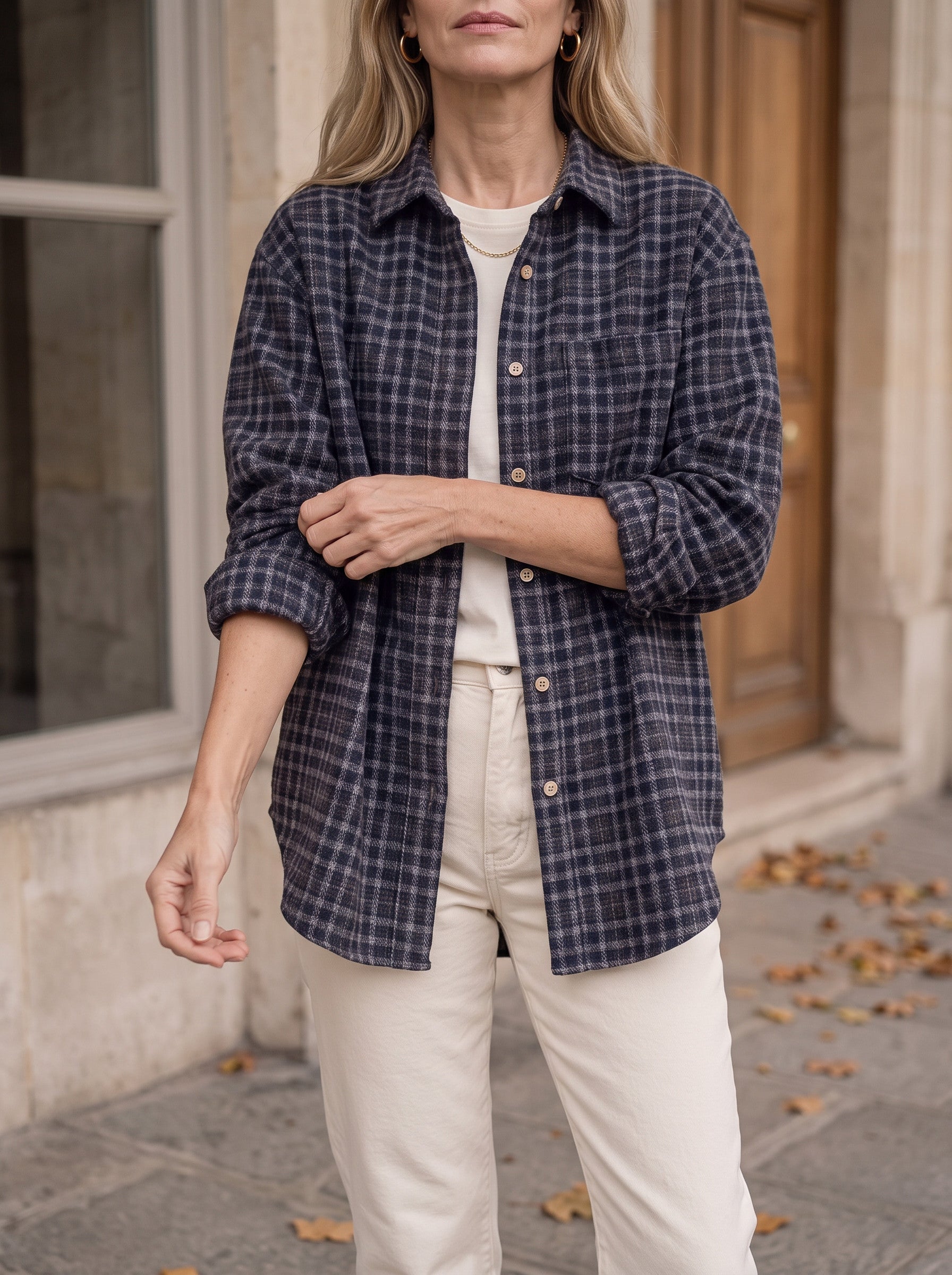 Chemise longue à carreaux en flanelle brossée Ridgewood - surchemise oversize boutonnée pour femme, veste décontractée d'automne