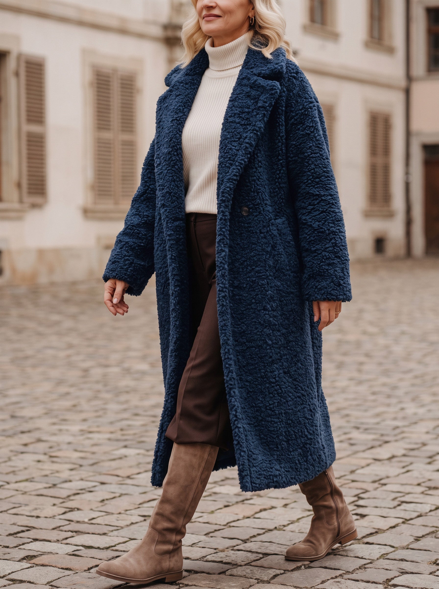 Manteau long effet peluche Riccio - manteau en fausse fourrure oversize pour femme, à boutons sur le devant, pour l'hiver