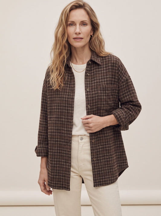 Ridgewood Brushed Flannel Plaid Longline Shirt – Women Oversized Button Down Shacket Casual Fall Jacket