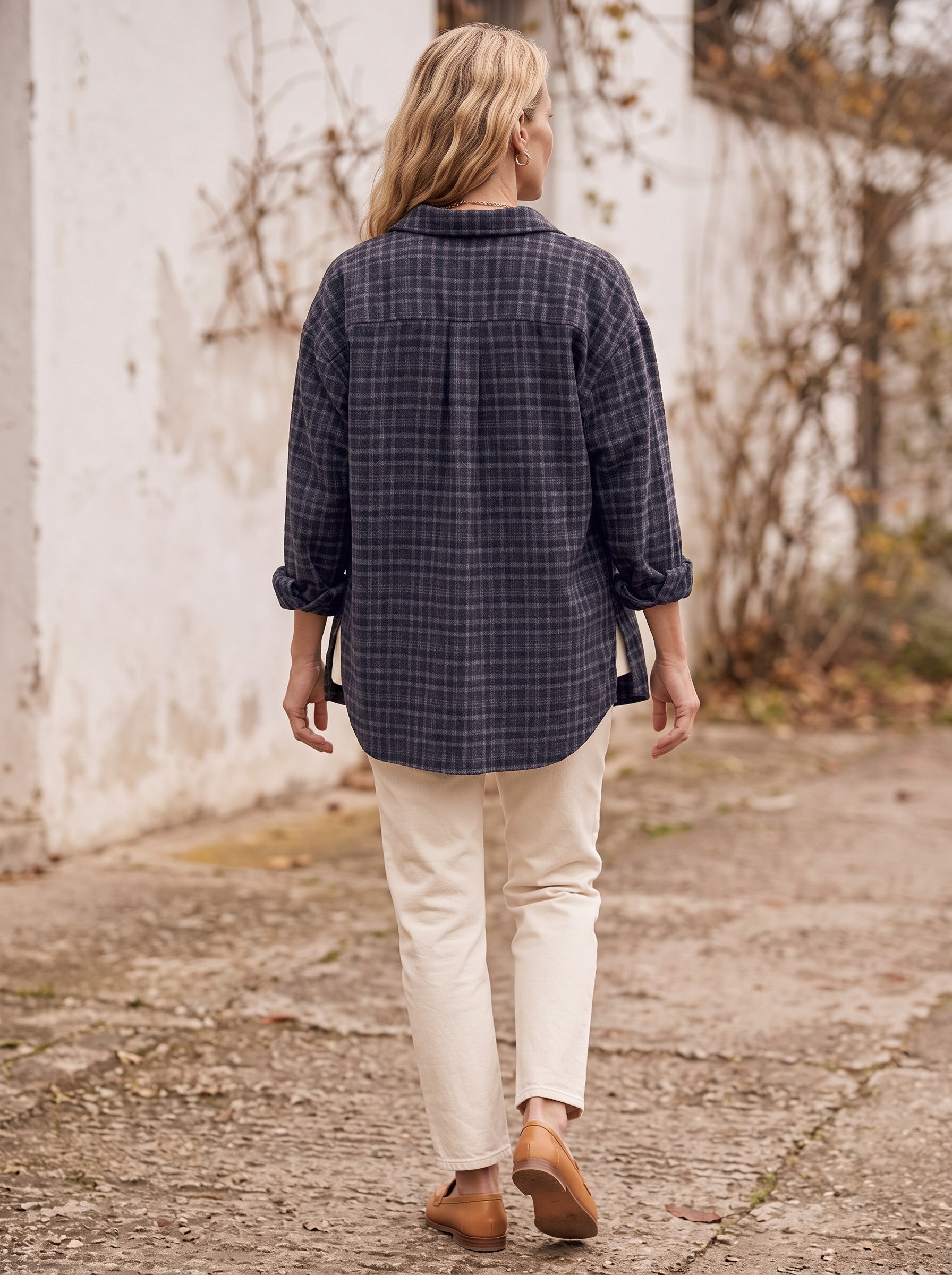 Chemise longue à carreaux en flanelle brossée Ridgewood - surchemise oversize boutonnée pour femme, veste décontractée d'automne