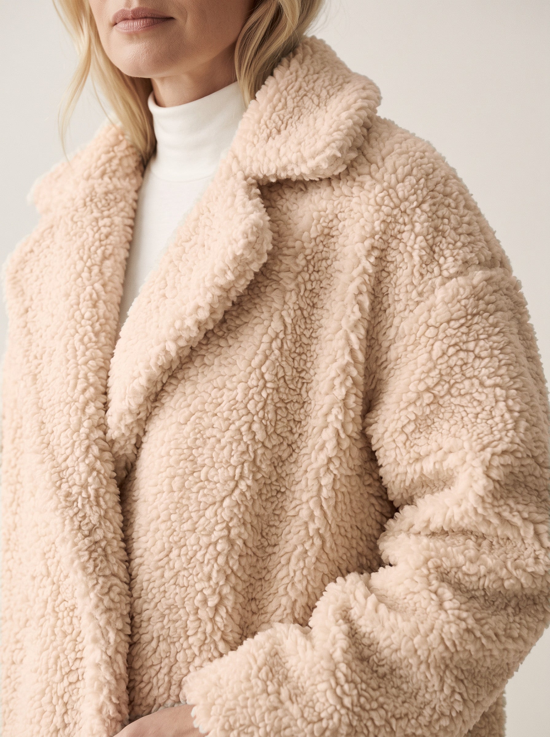 Manteau long effet peluche Riccio - manteau en fausse fourrure oversize pour femme, à boutons sur le devant, pour l'hiver