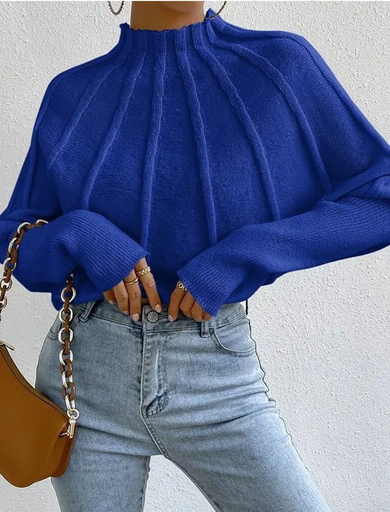 Pull en maille côtelée à col montant Pliaro – Pull à manches longues pour femme, décontracté et élégant, pour le bureau, automne