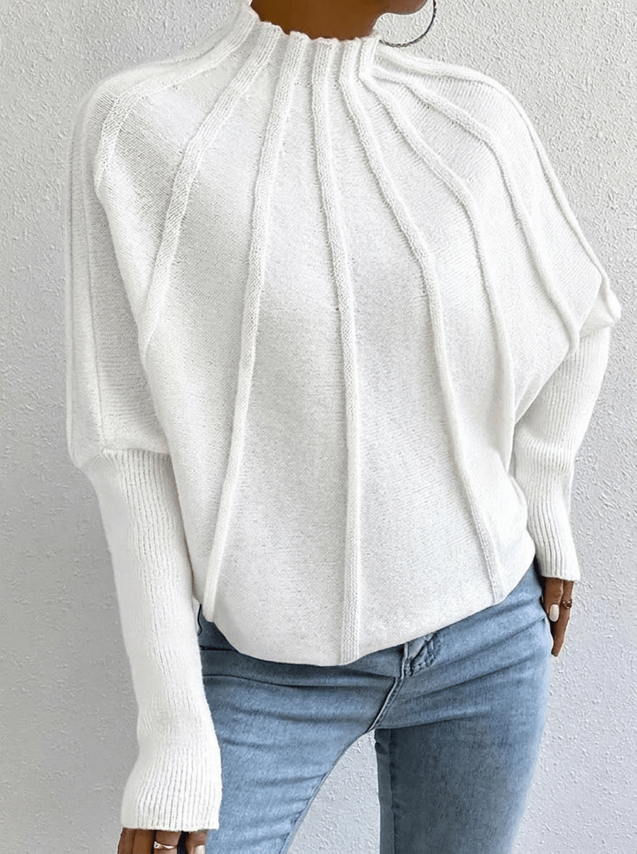 Pull en maille côtelée à col montant Pliaro – Pull à manches longues pour femme, décontracté et élégant, pour le bureau, automne