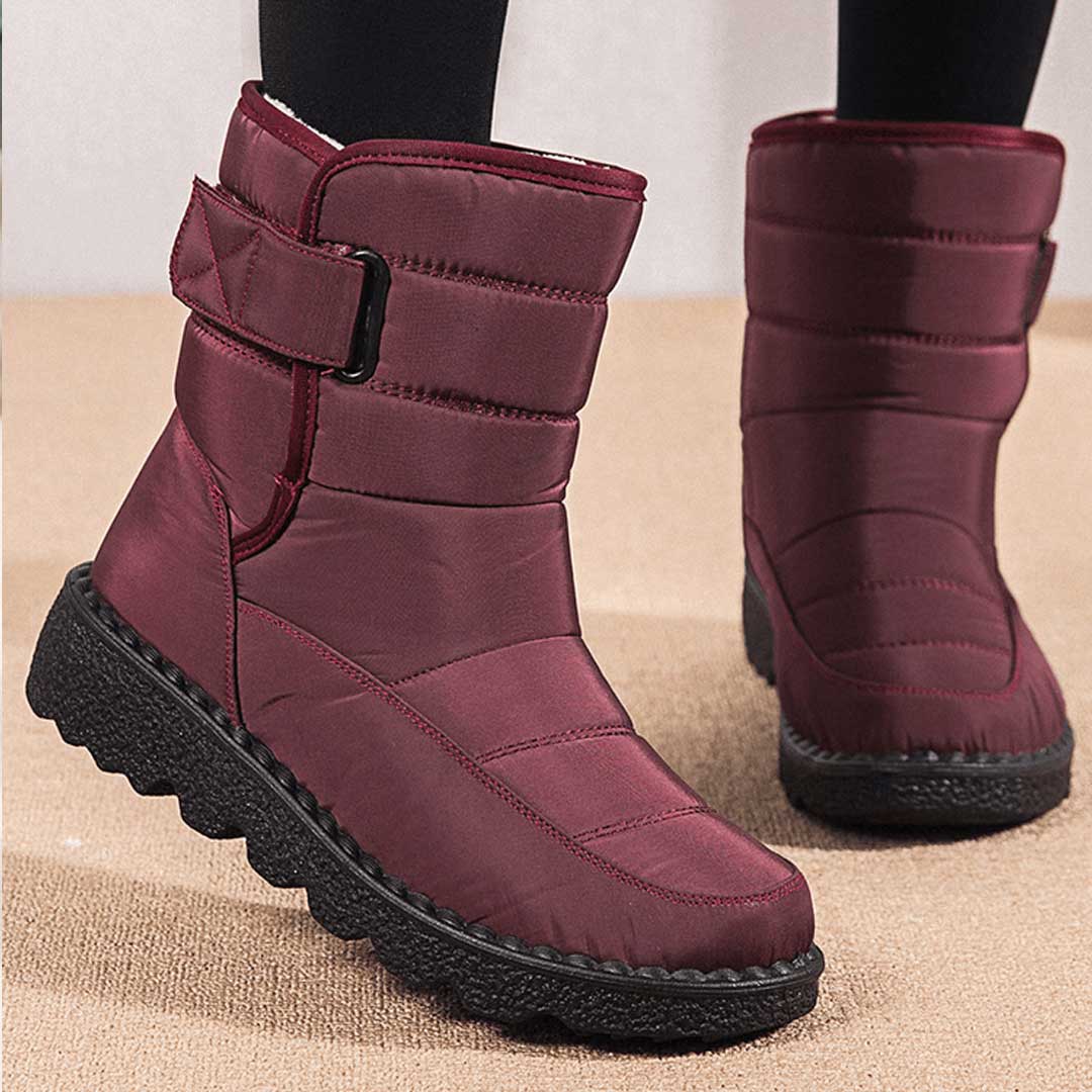 Bordino Quilted Puffer Mid-Calf Boots – Waterproof Snow Boots Women Winter Casual Buckle Strap Platform Boots