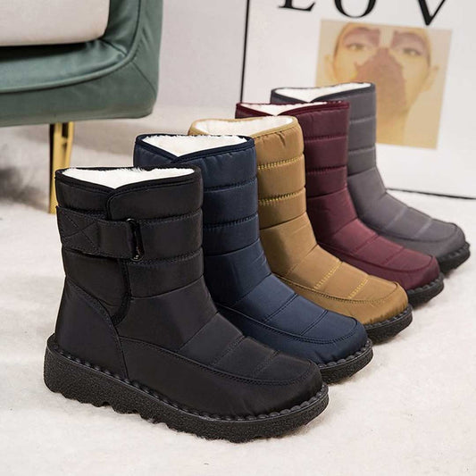 Bordino Quilted Puffer Mid-Calf Boots – Waterproof Snow Boots Women Winter Casual Buckle Strap Platform Boots