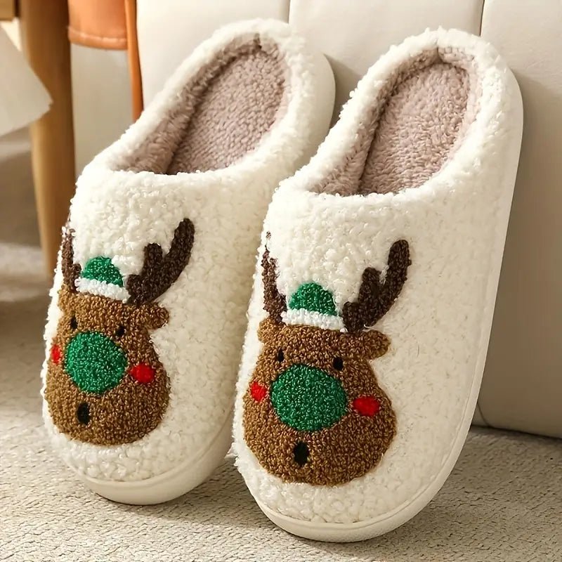 Rudolfi Reindeer Slippers – Women Christmas Holiday Indoor Cozy Fleece Memory Foam Slippers