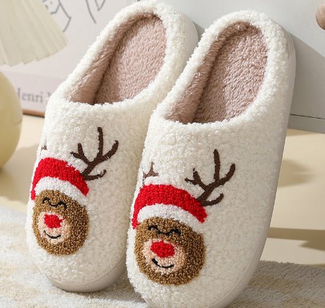 Rudolfi Reindeer Slippers – Women Christmas Holiday Indoor Cozy Fleece Memory Foam Slippers