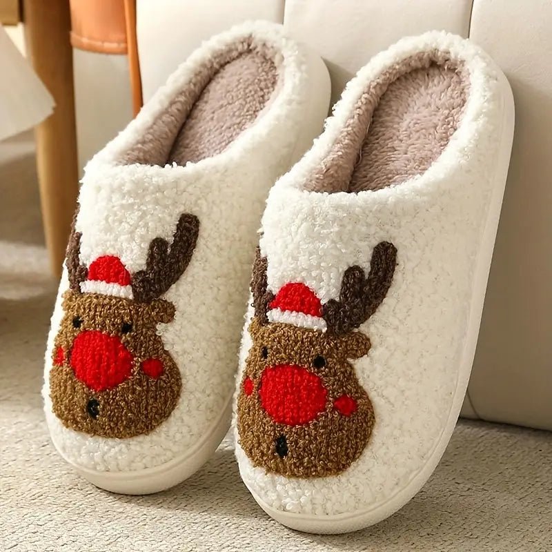Rudolfi Reindeer Slippers – Women Christmas Holiday Indoor Cozy Fleece Memory Foam Slippers