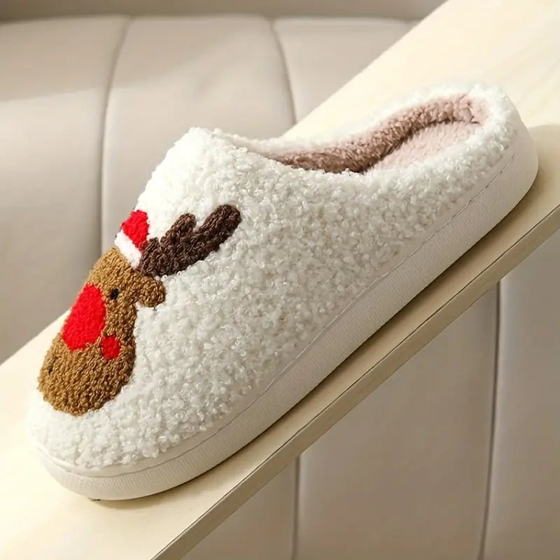 Rudolfi Reindeer Slippers – Women Christmas Holiday Indoor Cozy Fleece Memory Foam Slippers