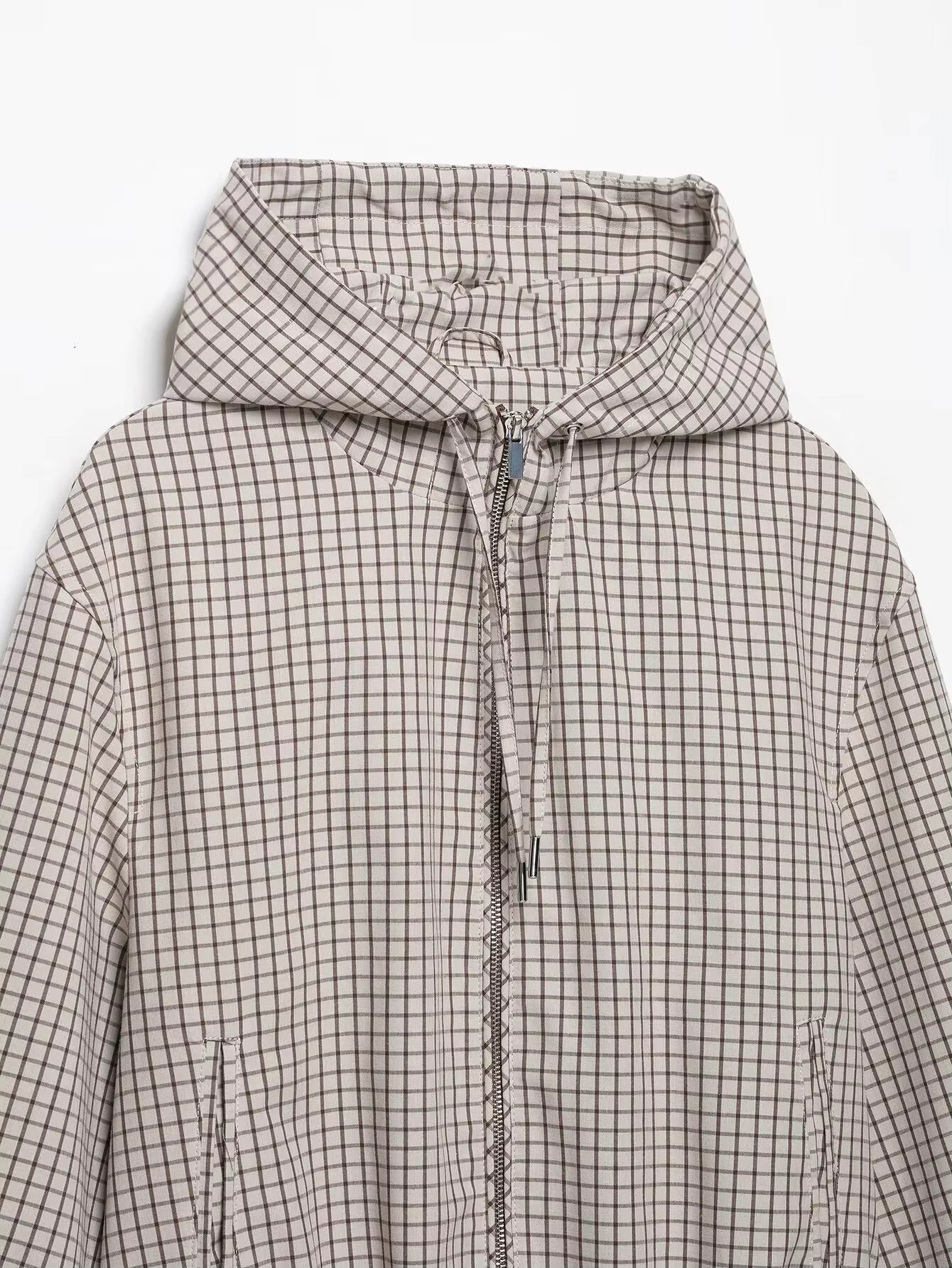 Veste courte à capuche à carreaux Gridwell – Femme, veste bomber zippée à capuche, style streetwear casual d’automne