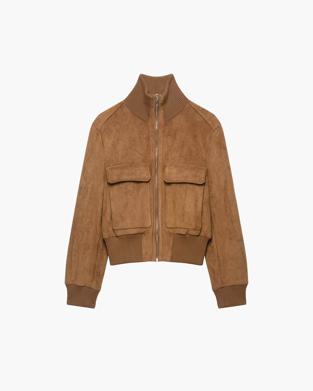 Esther Cropped Bomber Jacket – Suede Utility Pocket Women Fall Casual Streetwear Ribbed Bomber Jacket