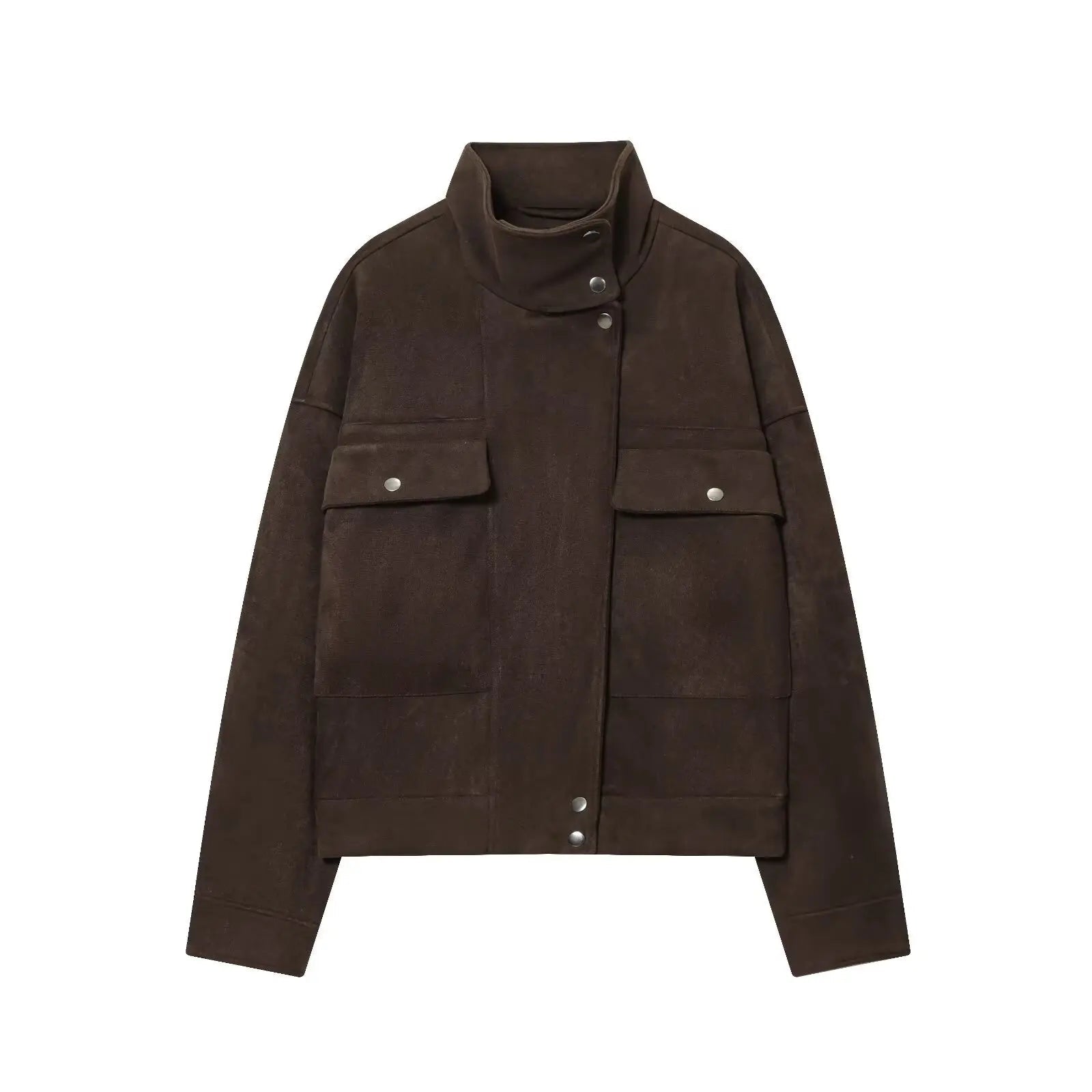 Blouson aviateur utilitaire Marroux - Veste décontractée de rue pour femme, ample et courte, à col roulé et boutons-pression