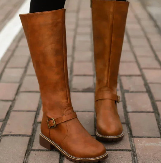 Bottes d'équitation à brides et boucles Brencross - bottes hautes pour femme en cuir, style cow-girl western, à talon carré, pour l'automne