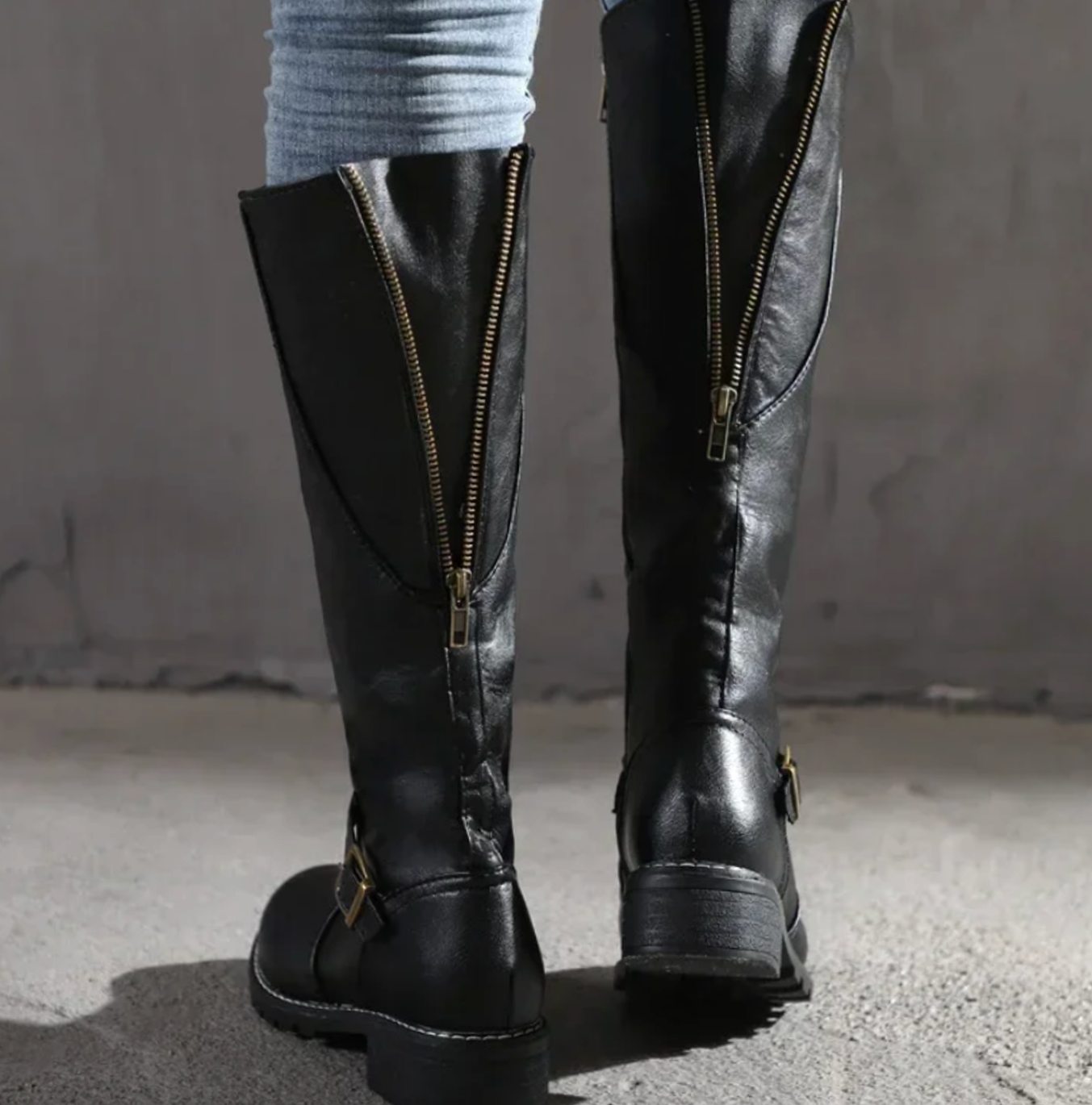Brencross Buckle Strap Riding Boots – Knee High Boots Women Leather Cowgirl Western Fall Block Heel Boots