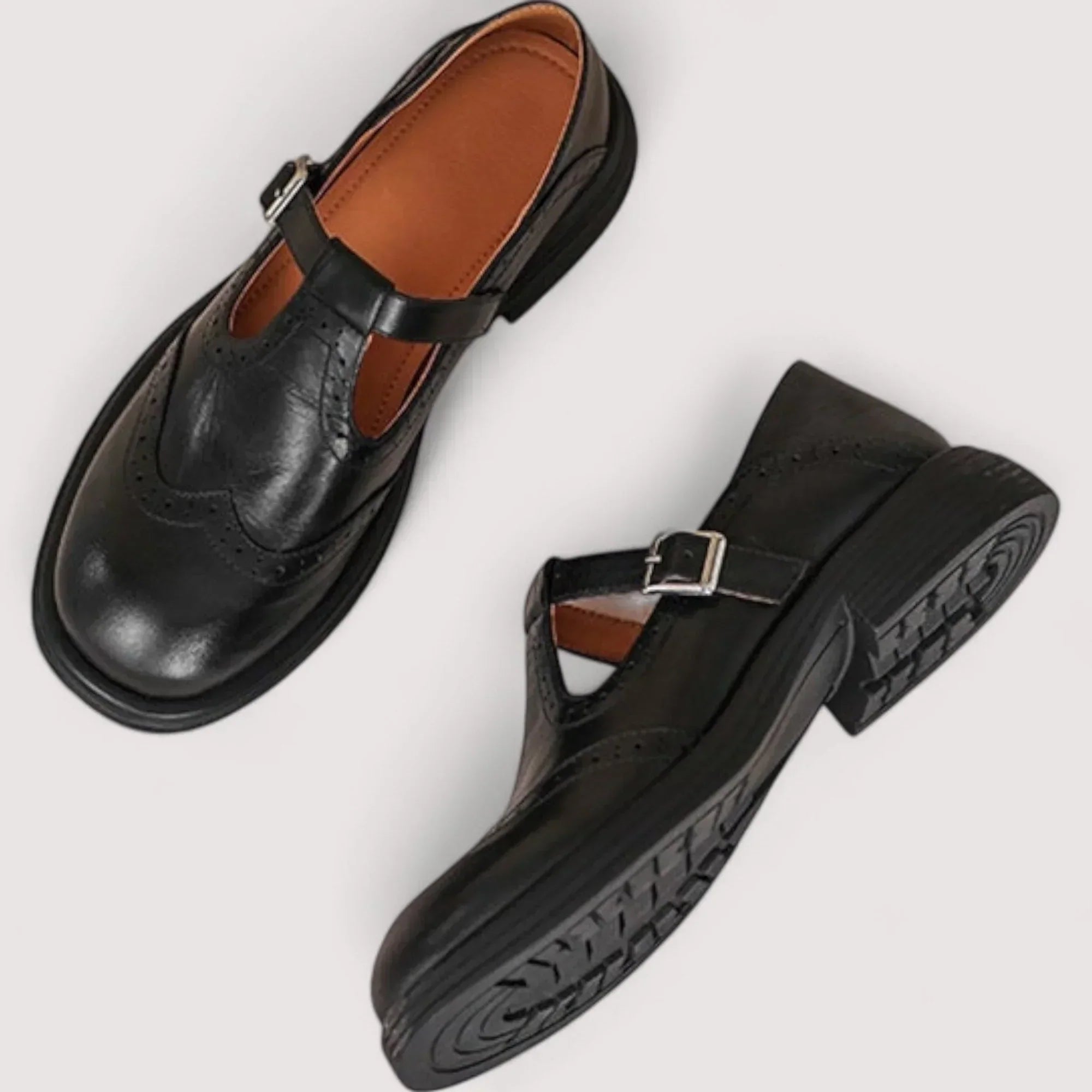 Brogwin Brogue Mary Jane Shoes – Vintage Leather Women T-Strap Buckle Oxford Platform Flats